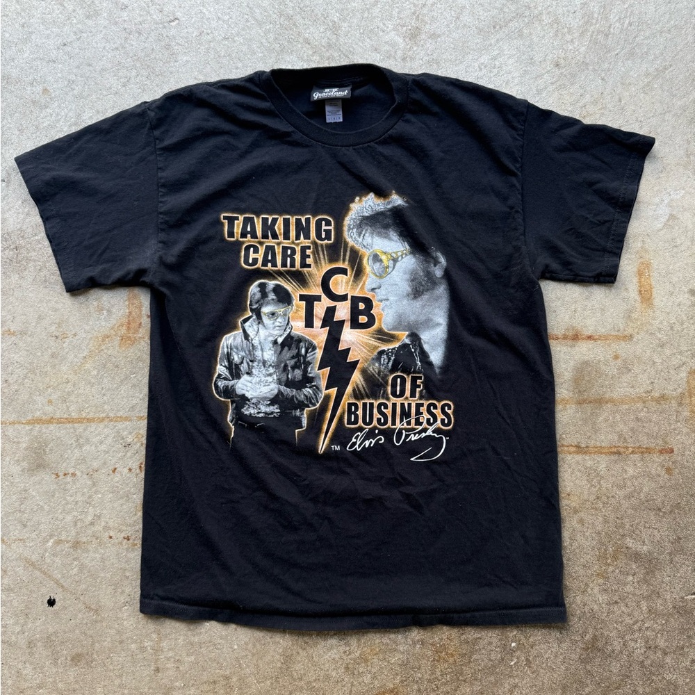 Elvis Presley Black Graphic T-Shirt Tacking Care of Buisness
